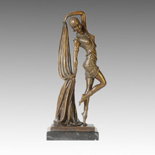 Dancer Bronze Sculpture Pretty Girl Deco Brass Statue TPE-361